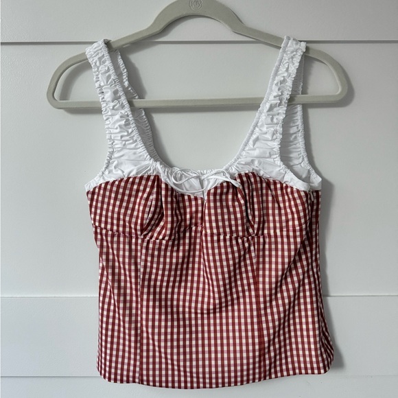 NWT Zara Red Gingham Peasant top - Picture 2 of 4